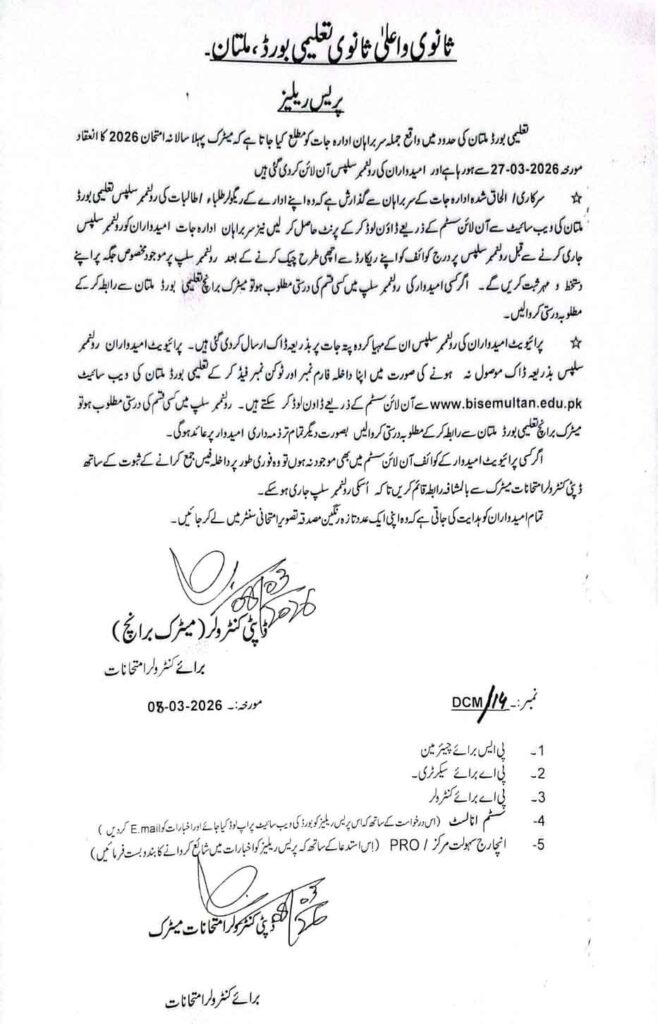 Roll No Slip 10th Class 2026